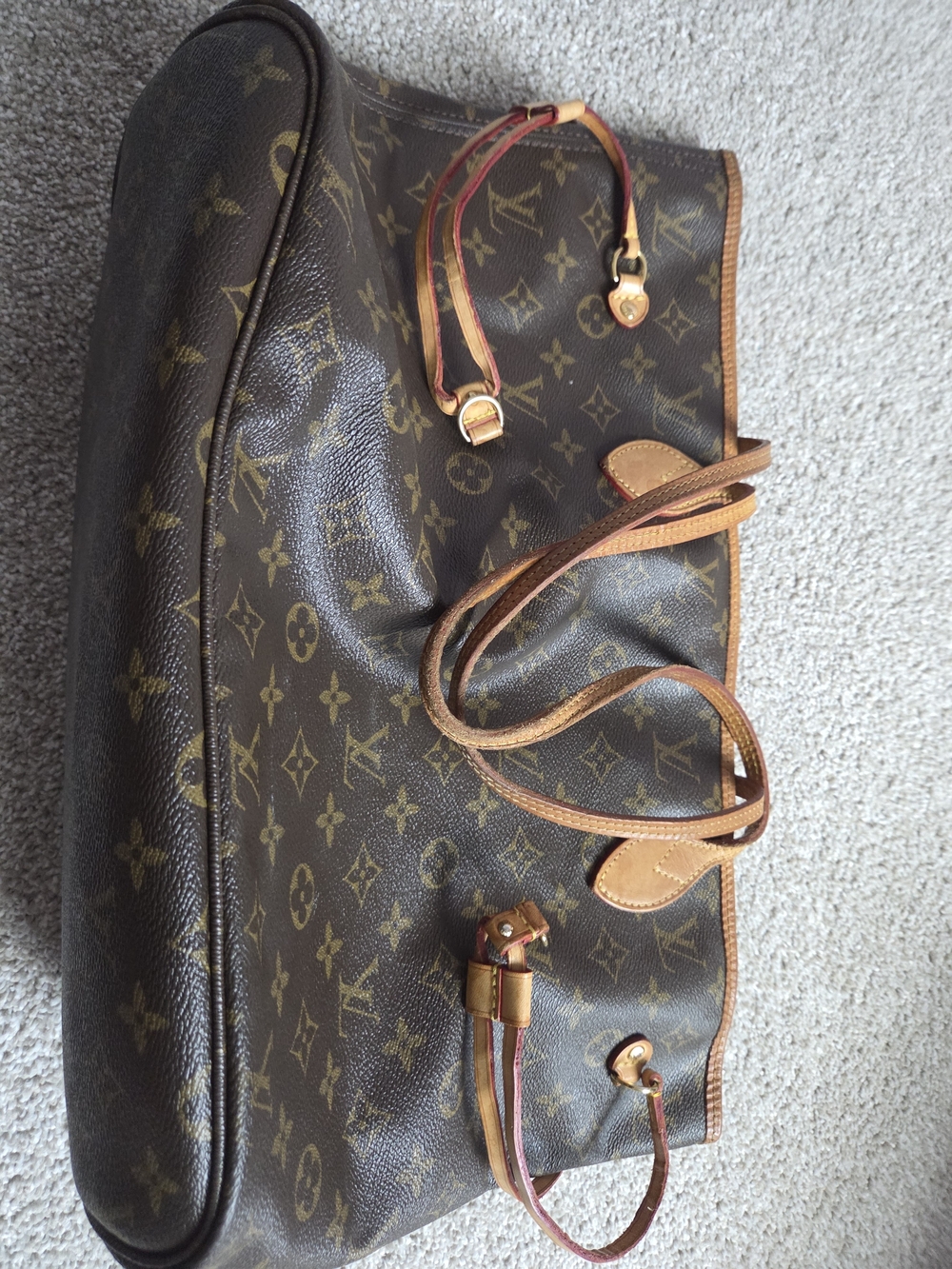 Louis Vuitton Brown Monogram Canvas Shoulder Tote with Tan Trim